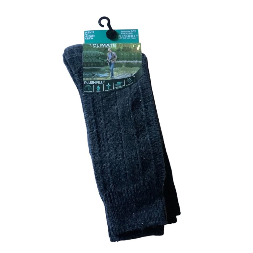 Climate Smart Plushfill‎ Crew Socks 2 Pair Moisture Wicking Comfort Charcoal NEW
